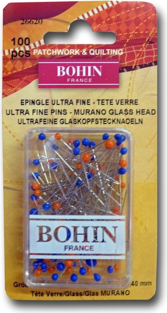 Bohin Ultrafeine Glaskopfstecknadeln aus vernickeltem Stahl, Inhalt 100 Stück