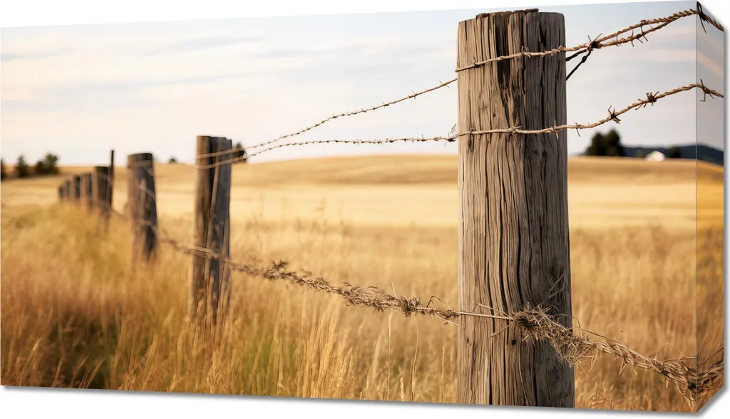 Offerta Quadro 70x40 cm Recinzione nel Campo | Telaio Legno Massello