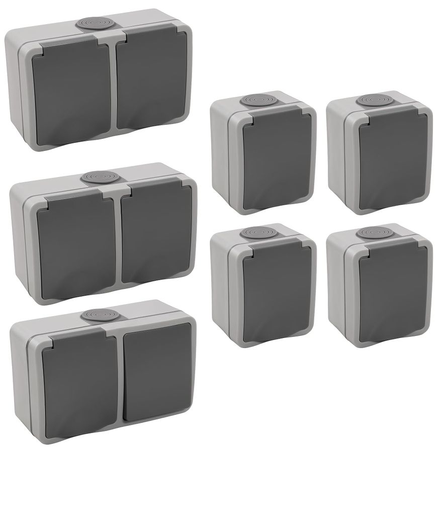 MC POWER Feuchtraum Schalter Steckdosen Set | Fix Werkstatt | IP54, Steckanschluss grau