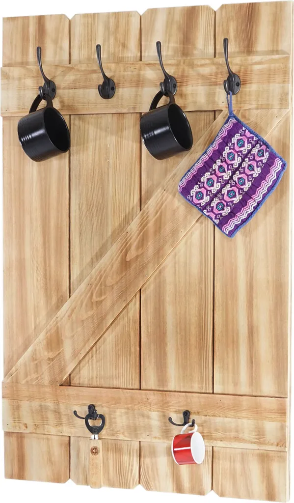 Porte-tasses suspendu HWC-D13 en pin massif avec 6 crochets 91x60 cm