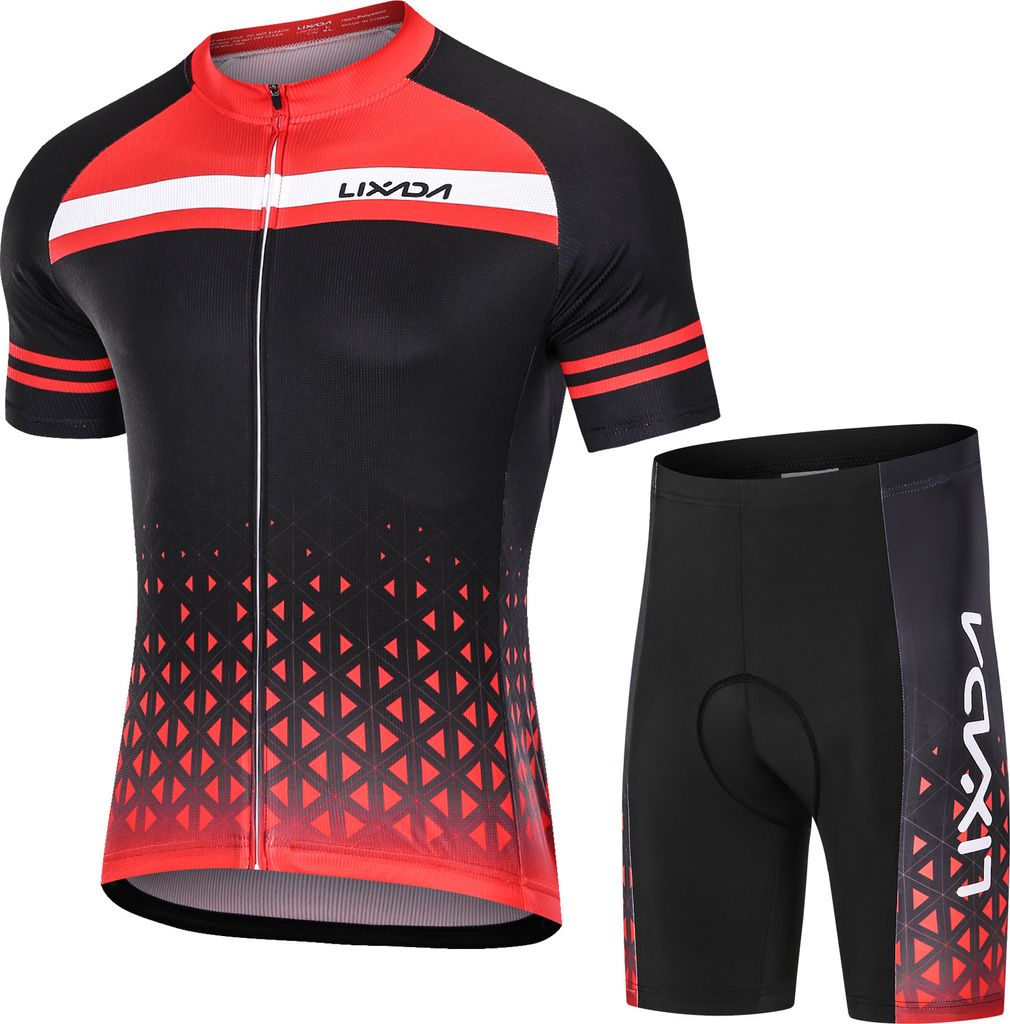 Lixada Men Cycling Jersey Set Atmungsaktives, schnell trocknendes Kurzarm- und gepolsterte Shorts MTB Cycling Outfit Set