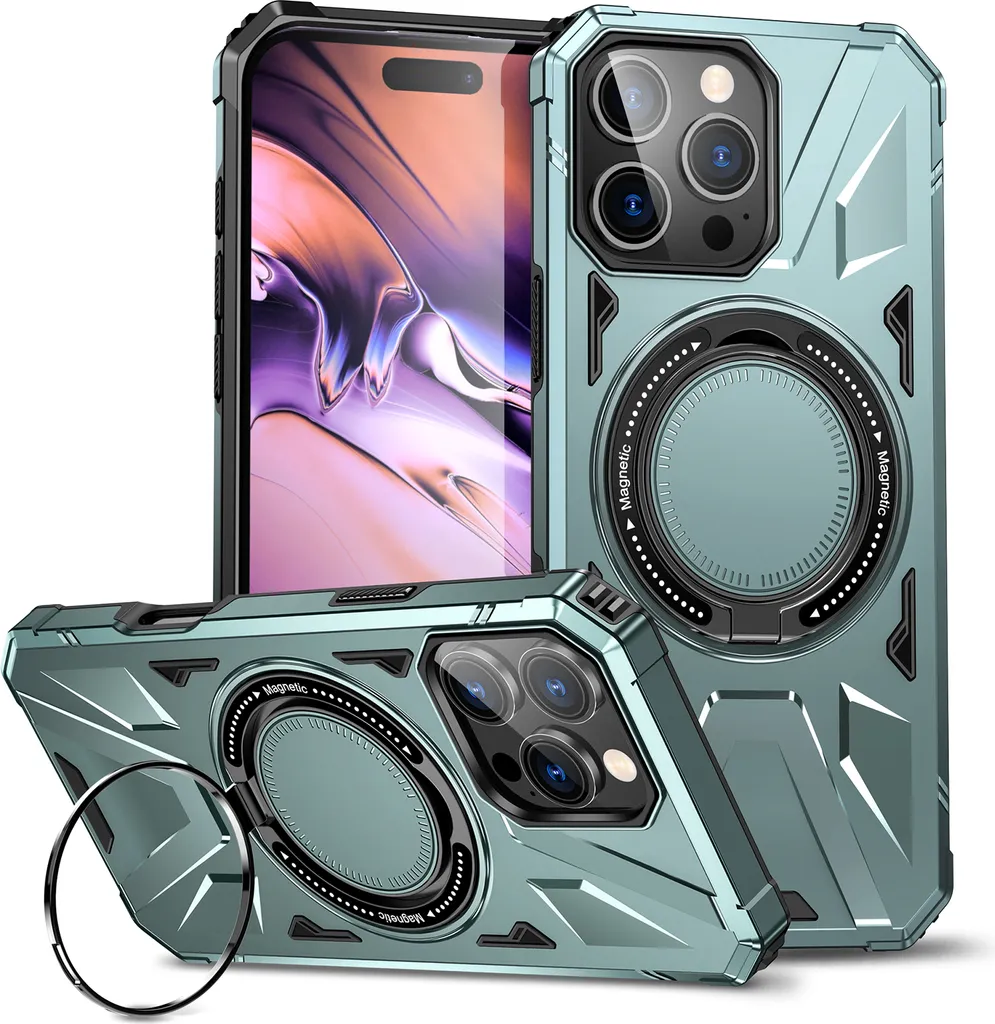 Custodia iPhone 16 Pro Max Verde con Ring Holder per MagSafe