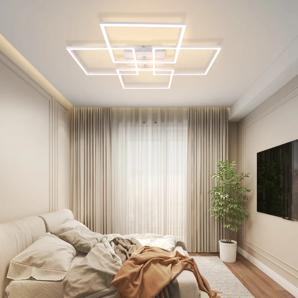 ZMH plafoniera LED soffitto soggiorno 4 cornice bianca camera da letto lampada moderna soggiorno lampada 32W 3000K cucina lampada bianco caldo sala da pranzo lampada rettangolare design per camera da letto sala da pranzo - 7