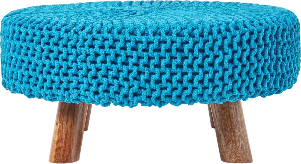 HOMESCAPES Gestrickter Fußhocker, 30 cm hoch, türkis