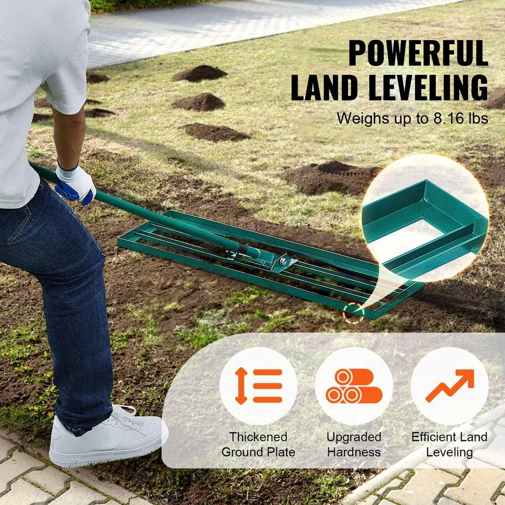 Rastrello livellatore per prato, 91,4 x 25,4 cm Attrezzo livellatore per prato, livellatore per prato resistente con manico allungato in acciaio da 198,1 cm, rastrello livellatore per giardino, prato da golf, fattoria - 3
