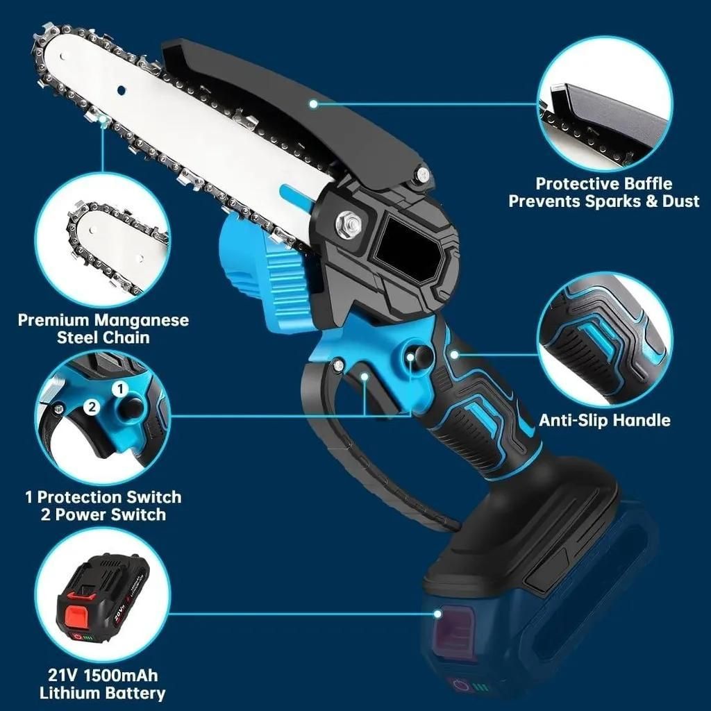 Mini motosega, motosega elettrica senza fili da 4 pollici, piccola sega portatile portatile con batteria ricaricabile e catena, motosega per cesoie da potatura per taglio del legno di rami di alb