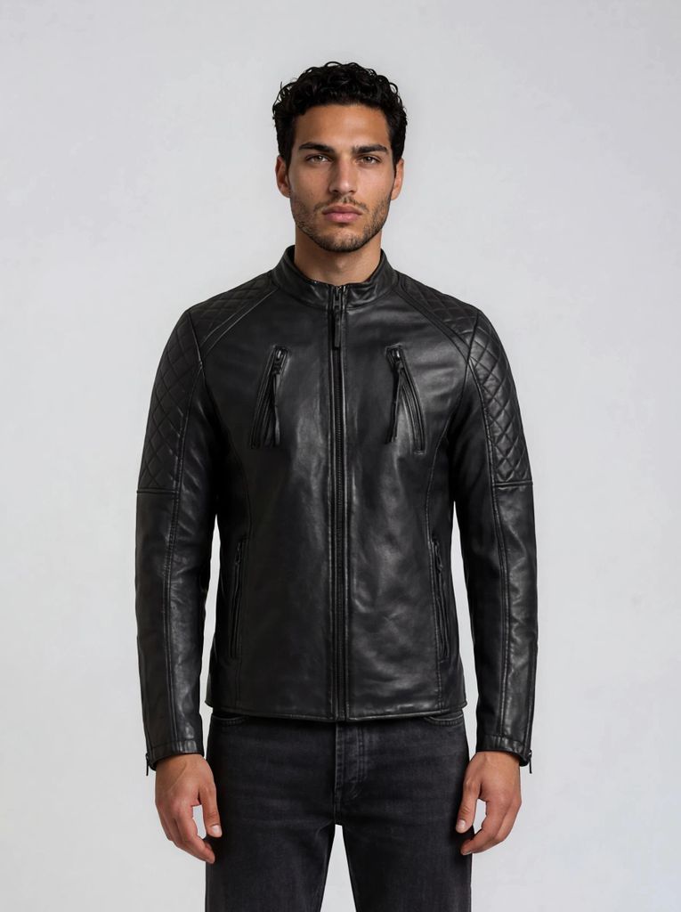 Franky Herren Echtleder Lederjacke Schwarz M