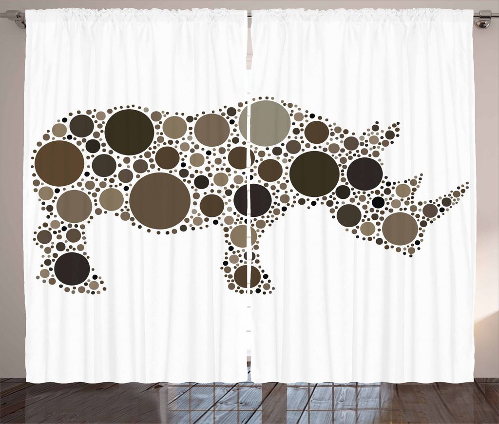 ABAKUHAUS Tierwelt Rustikaler Gardine, Nashorn-Punkte-Schattenbild, Schlafzimmer Kräuselband Vorhang mit Schlaufen und Haken, 280 x 225 cm, Mehrfa...