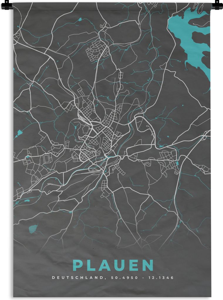 MuchoWow Wandteppich Wandbehang Stadtplan - Deutschland - Blau - Plauen - Karte 60x90 cm Tapisserie Dekoration Wandtuch - Foto-Teppich - Abwaschbar