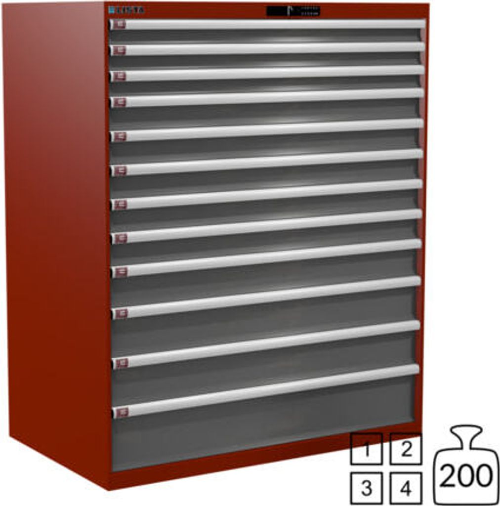 Lista Schubladenschrank - 78.843.522 - 1.450x1.193x725 mm (HxBxT) - 12 Schubladen - 200 kg - Code Lock - RAL 3003/NCS S 6502-B
