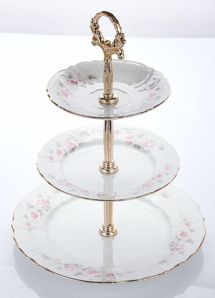 Etažérka, český porcelán, Bernadotte, růže, zlatý proužek, Produktbild 