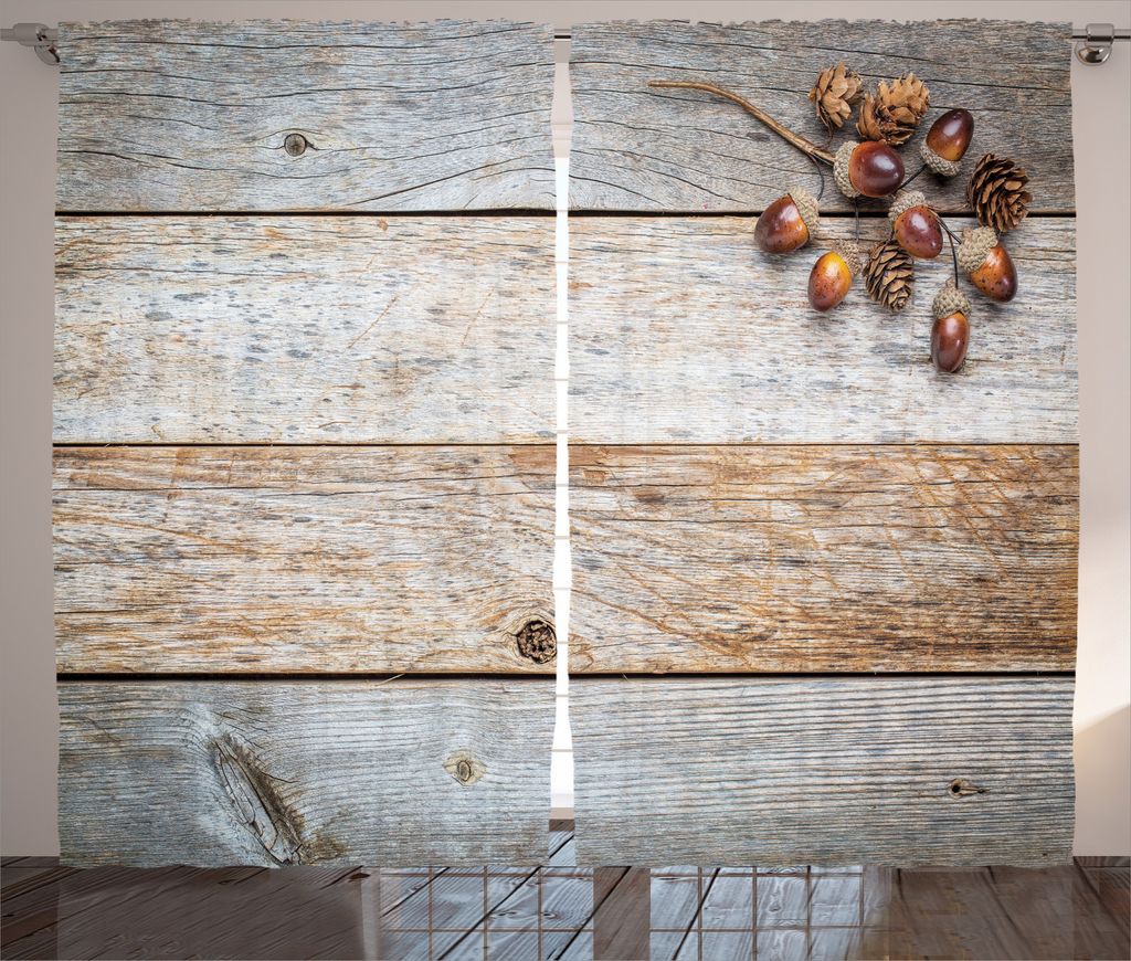 ABAKUHAUS Hölzern Rustikaler Vorhang, Eicheln und Nachteile Timber, Wohnzimmer Universalband Gardinen mit Schlaufen und Haken, 280 x 245 cm, Braun