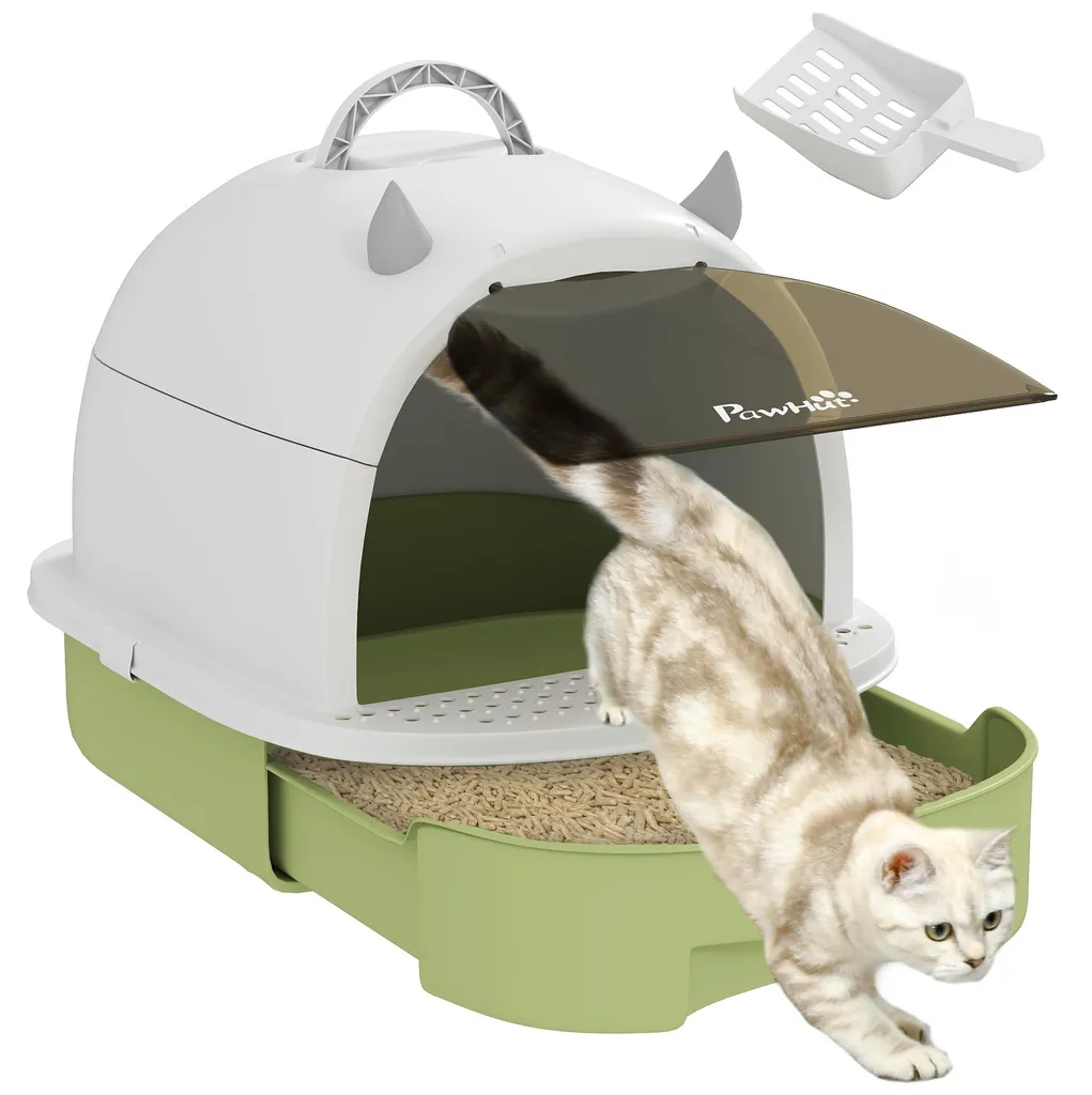 Maison de toilette chat 52 cm, porte translucide et poignée de transport