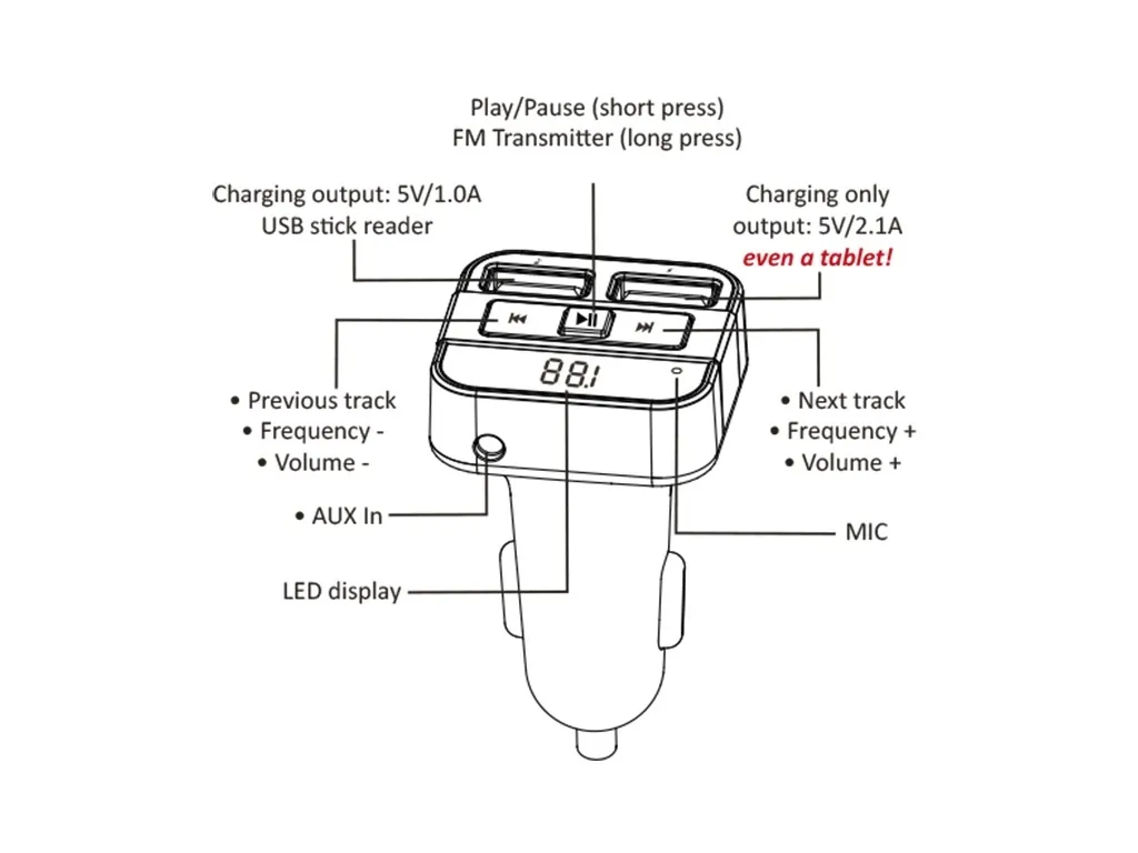 Transmetteur FM Caliber PMT406 Chargeur USB Double et Écran LED Intégré - 3