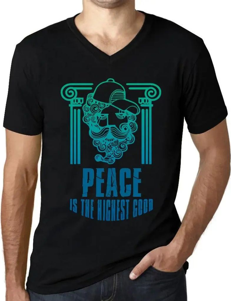 Herren Grafik T-Shirt V-Ausschnitt Frieden ist das höchste Gut – Peace Is The Highest Good – Öko-Verantwortlich Vintage Jahrgang Kurzarm Lust...