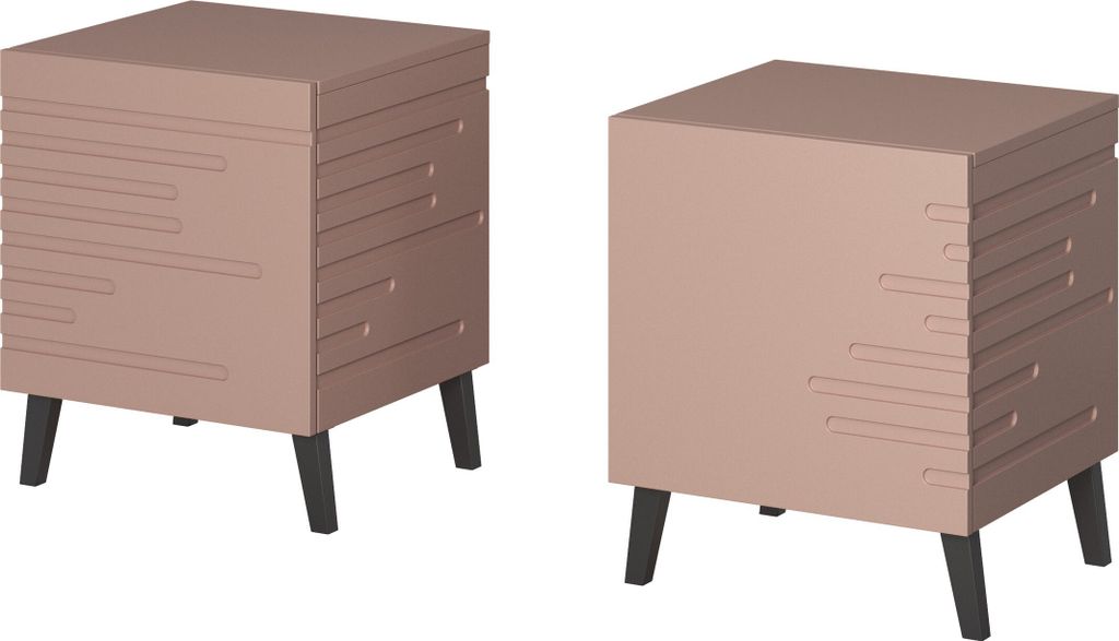 Furniture24 2 x Nachttisch NOVA in Matte MDF-Platte Nachtschrank mit Schublade Nachtkästchen 2 Stück Rosa