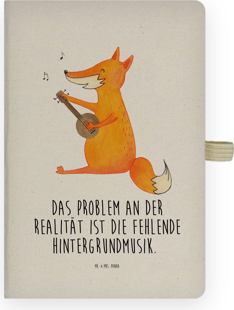 Mr. & Mrs. Panda Hardcover Notizbuch A4 Fuchs Gitarre - Transparent - Geschenk, Journal, Kladde, Lagerfeuer, Skizzenbuch, glücklich, Tagebuch, Adr...