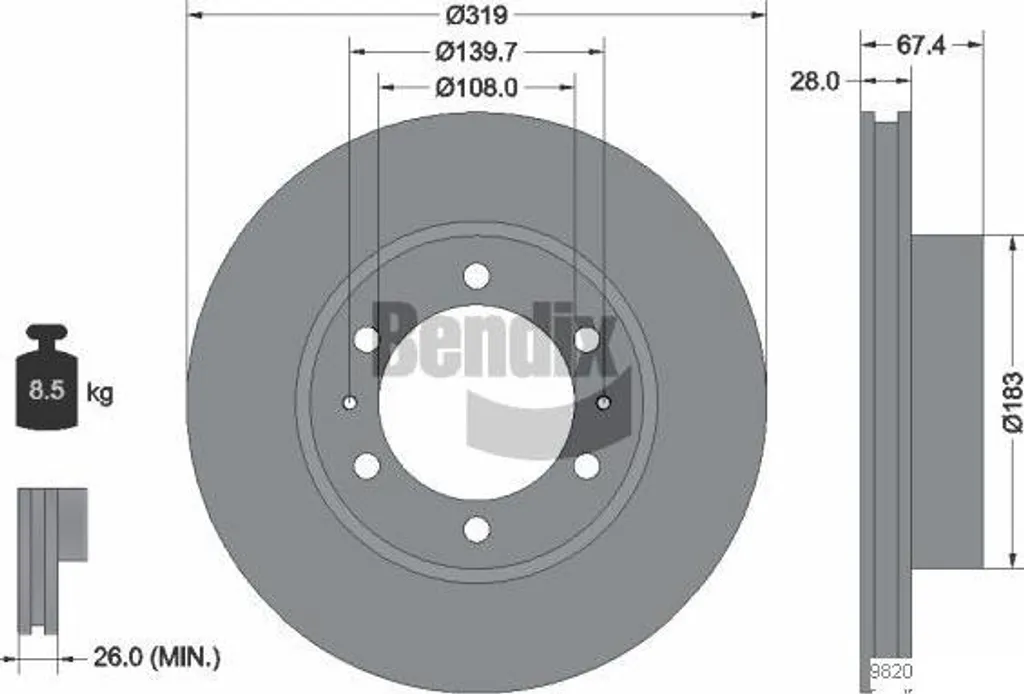 Disque de frein BENDIX BDS1535 OE 435120K090 premium pour Hilux