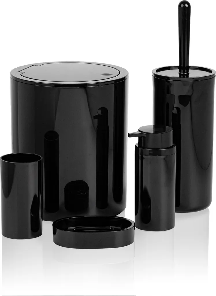 Okyanus Set Bagno 5 Accessori Nero | Pattumiera e Dispenser Top