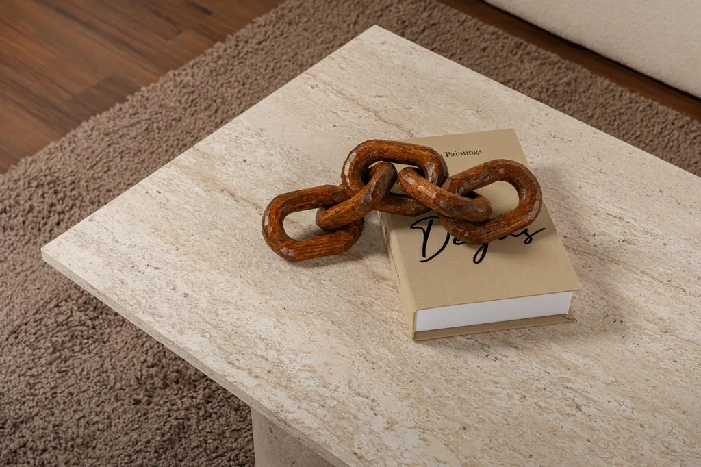 Table Basse en Mélaminé Robuste Finition Travertin Sabin 119 cm de Long