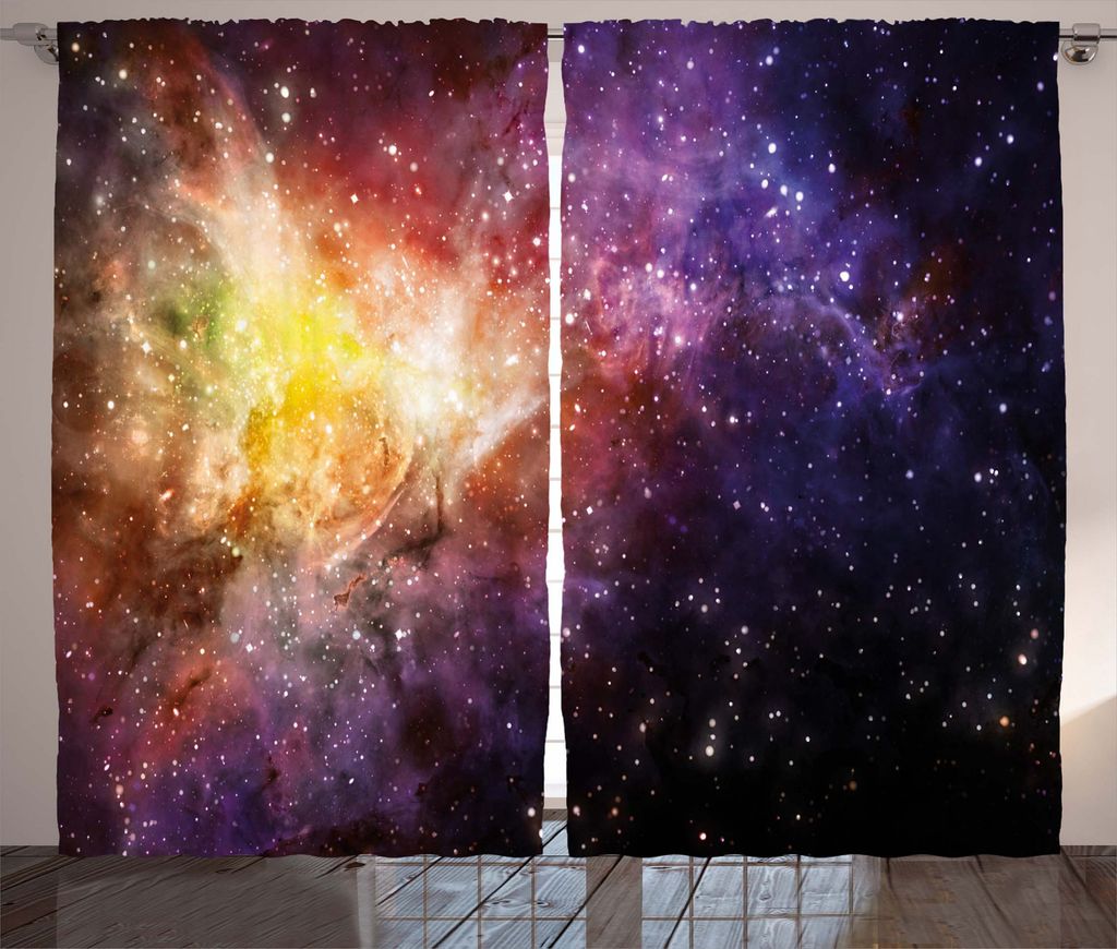ABAKUHAUS Galaxis Rustikaler Vorhang, Weltraum-Nebel-Ansicht, Wohnzimmer Universalband Gardinen mit Schlaufen und Haken, 280 x 245 cm, Schwarz Gelb...