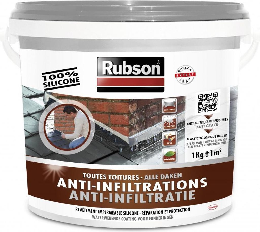 Flüssige Dichtbeschichtung für Flach- und Schrägdächer, RUBSON grau 1 kg