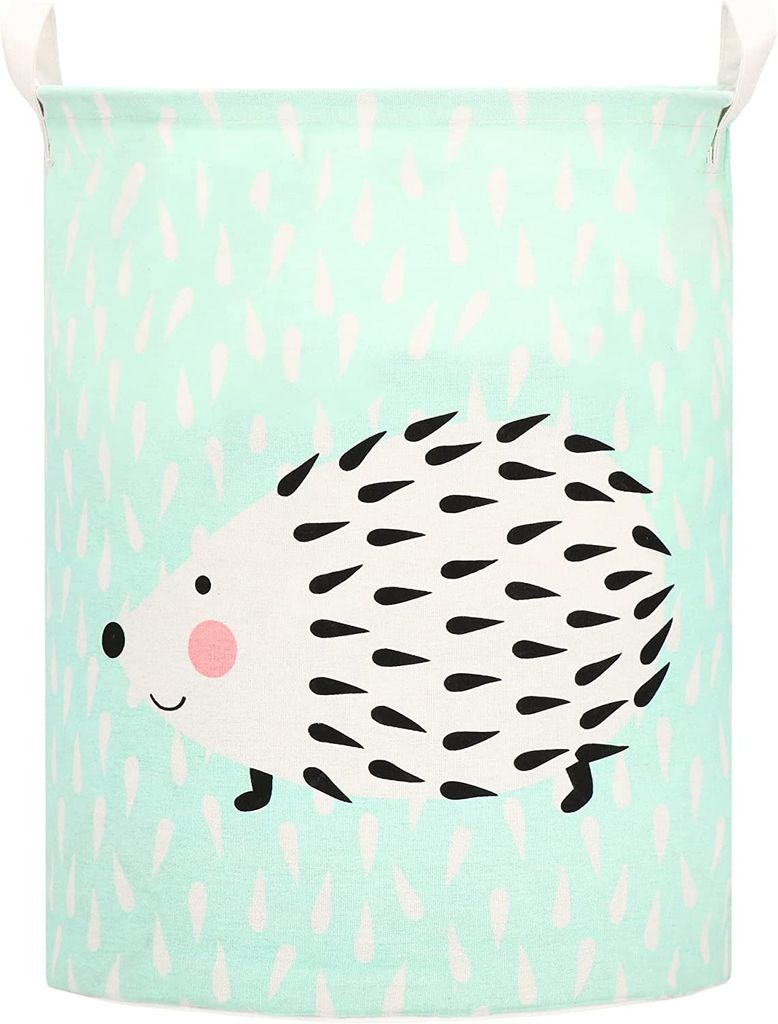 SPRINGOS Wäschesammler Wäschetruhe mit Henkel 35 x 45 cm Runder Wäschesack mit Igel Aufdruck