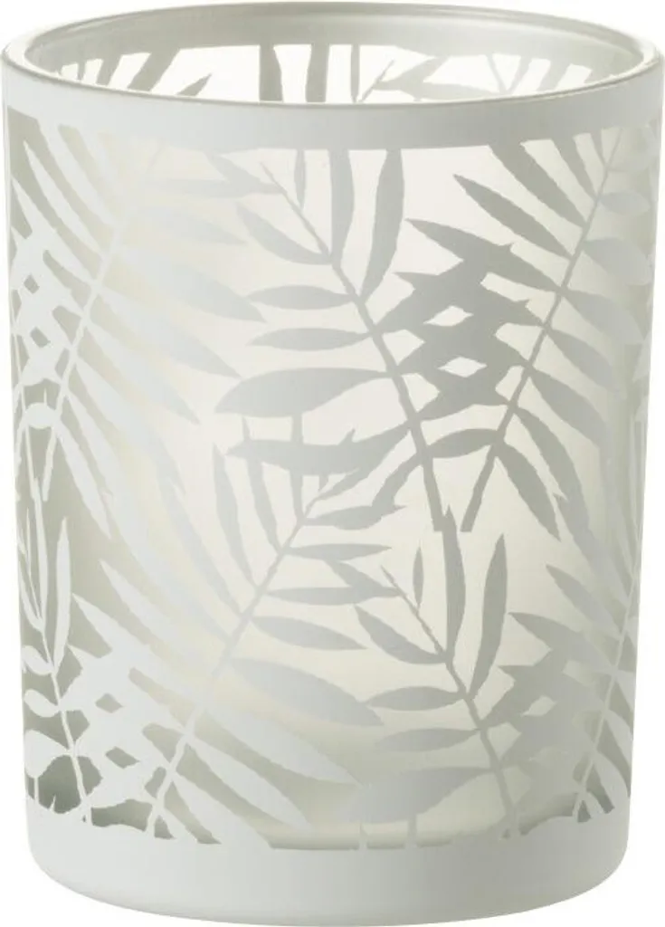 Photophore Feuilles en Verre Blanc J-Line Style Naturel Taille Medium