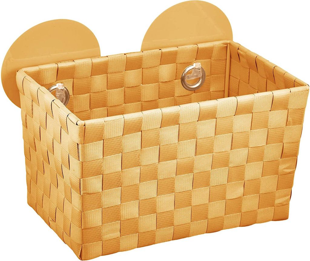 WENKO 20378100 Static-Loc Aufbewahrungskorb Fermo Orange - Badkorb, Befestigen ohne bohren, Kunststoff - Polypropylen, 20.5 x 14.5 x 14 cm, Orange