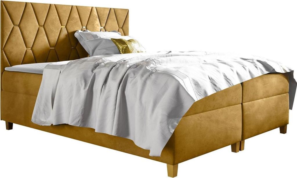 MIRJAN24 Boxspringbett Inez, Doppelbett mit zwei Bettkästen für die Bettwäsche, Hauptmatratze und Topper, Kopfteil (Fresh 37, Größe: 140x200 cm)