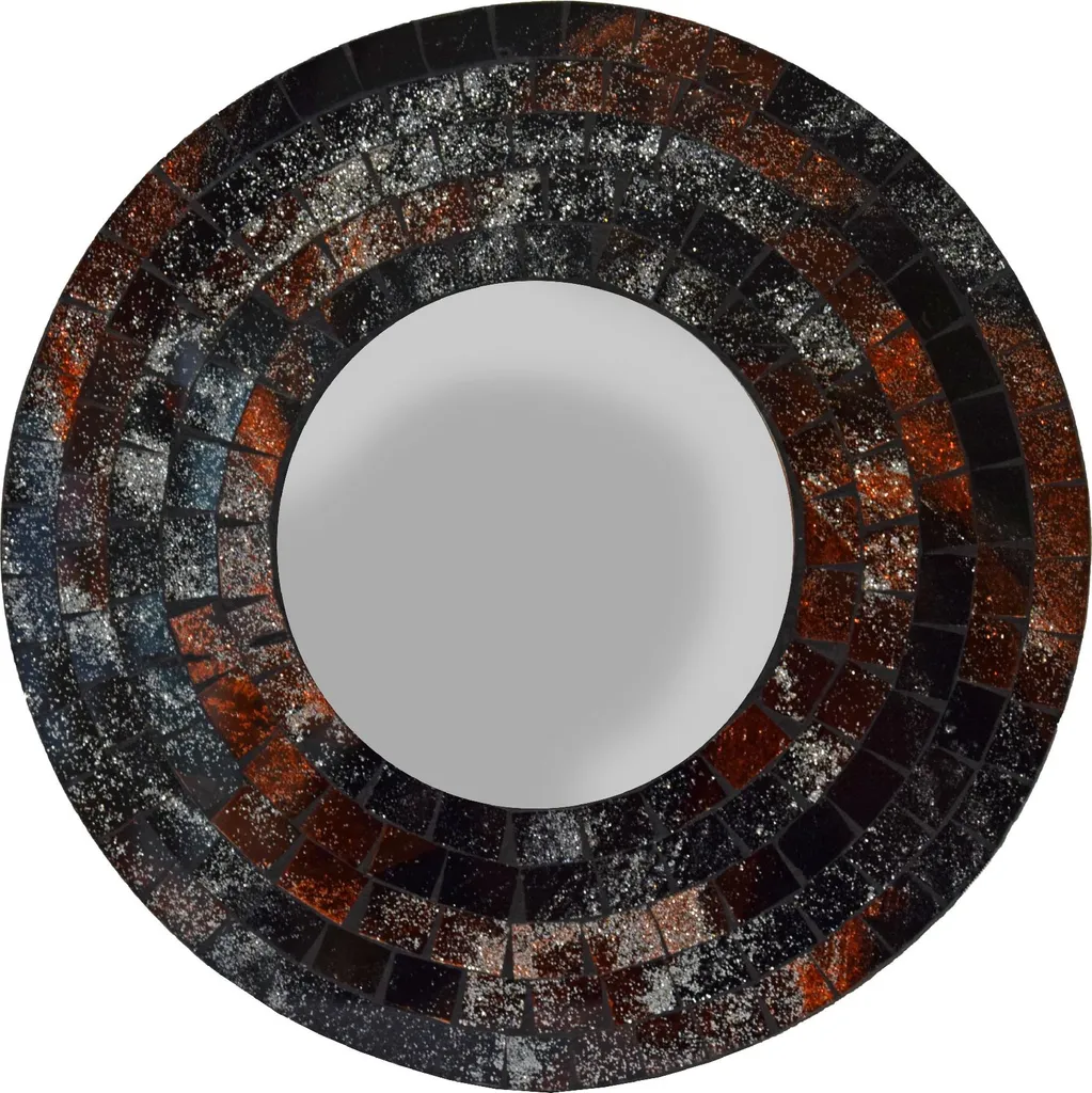 Specchio Tondo Mosaico Indonesia 20 cm Nero Argento Artigianale