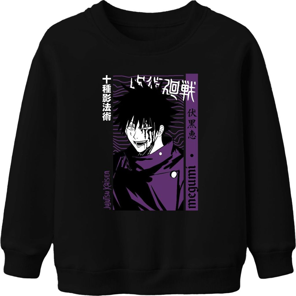 Jujutsu Kaisen Megumi Fushiguro Anime Manga düster lila blutig Uni Kinder Sweatshirt Pullover, Schwarz, 104