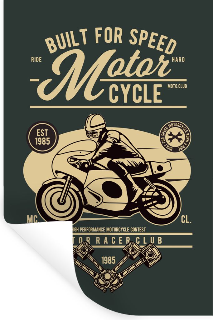MuchoWow Wandtattoo Wandsticker Wandaufkleber Mancave - Motorrad - Rennen - Vintage 80x120 cm Selbstklebend und Repositionierbar - Repositionierb...