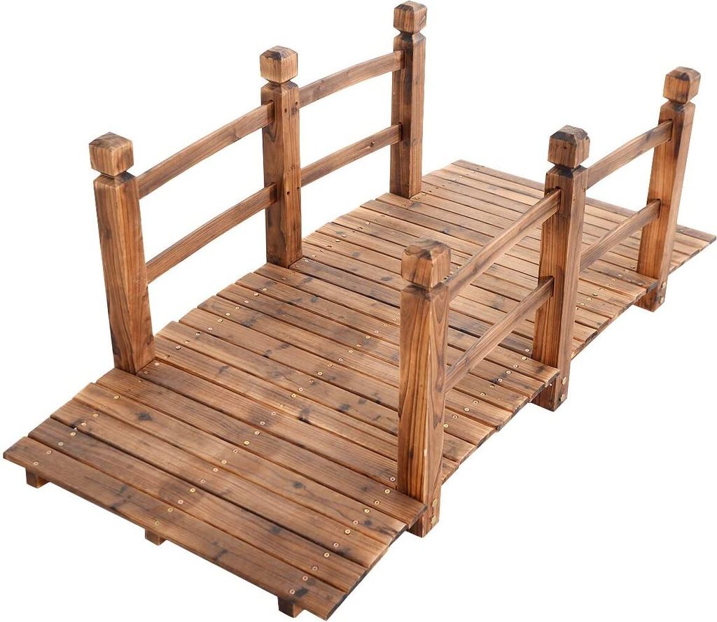 Holzbrücke für Garten/Dekoration, Teichbrücke aus massivem Holz, Dekobrücke Zierbrücke Gartenbrück mit Geländer (Braun)