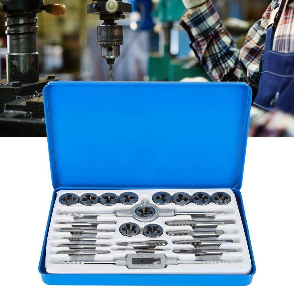 24-teiliges Gewindebohrer- und Schneideisen-Set, handbetriebenes Industriewerkzeug, Eisenkasten, Eisenwarenzubehör