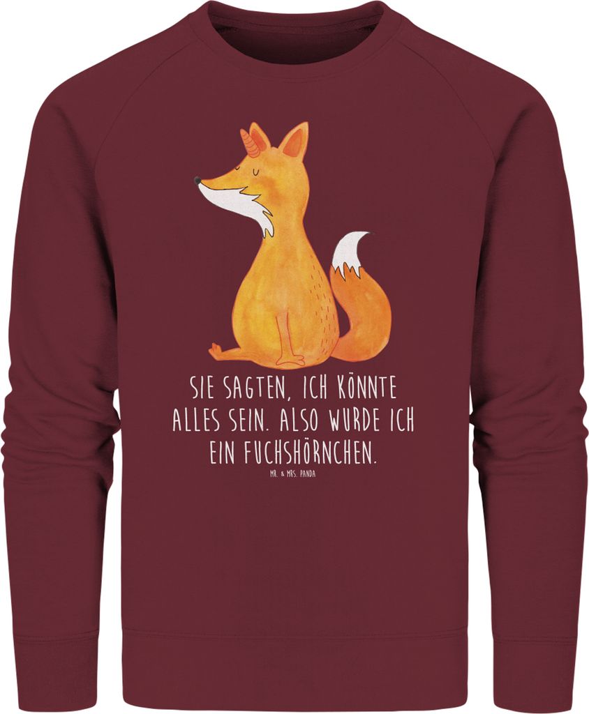 Mr. & Mrs. Panda Baumwoll Sweatshirt Einhorn Wunsch Größe XL - Burgundy - Geschenk, Pullover Aus Biobaumwolle, Einhörner, Sweater, Pulli, Fuchsh...