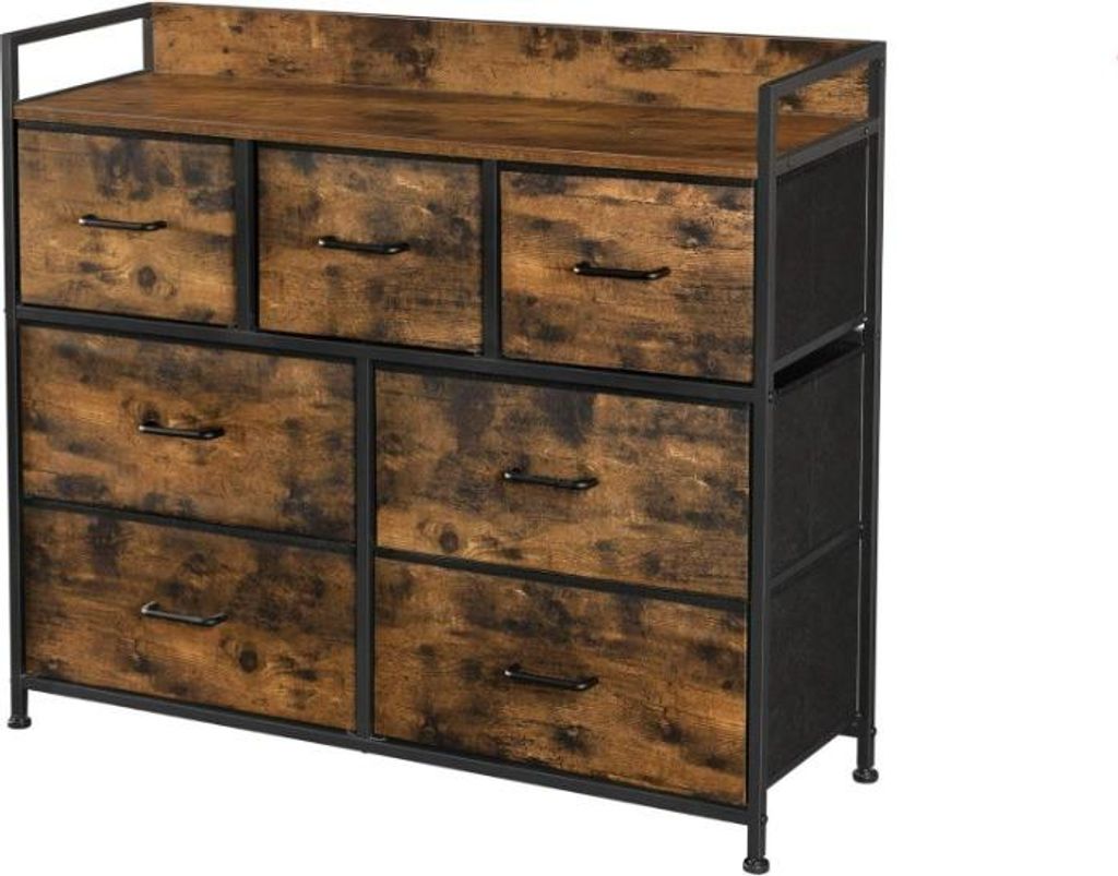 Hoppa! | Kommode | 7 Stoffschubladen, Metallrahmen, Industriedesign, Vintage-Braun-Schwarz