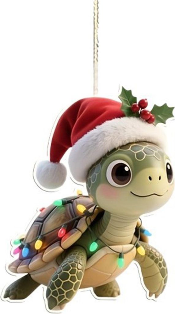 Weihnachtsbaumschmuck in Schildkrötenform mit Weihnachtsmannmütze, 2D-Acryl, für drinnen und draußen, zum Aufhängen