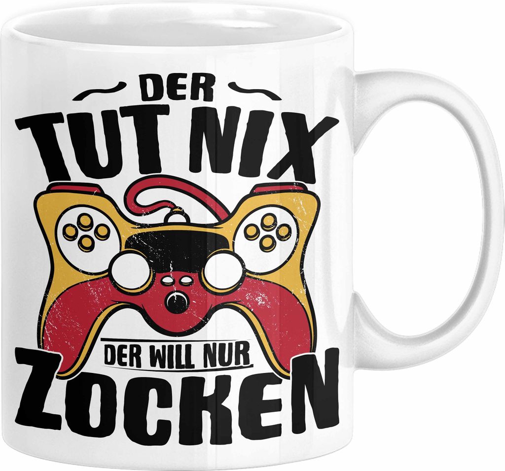 Gamer Geschenk Tasse Geschenkidee für Zocker Der Tut Nix Der Will Nur Zocken Jungs Geschenkdiee Gaming (Weiß)