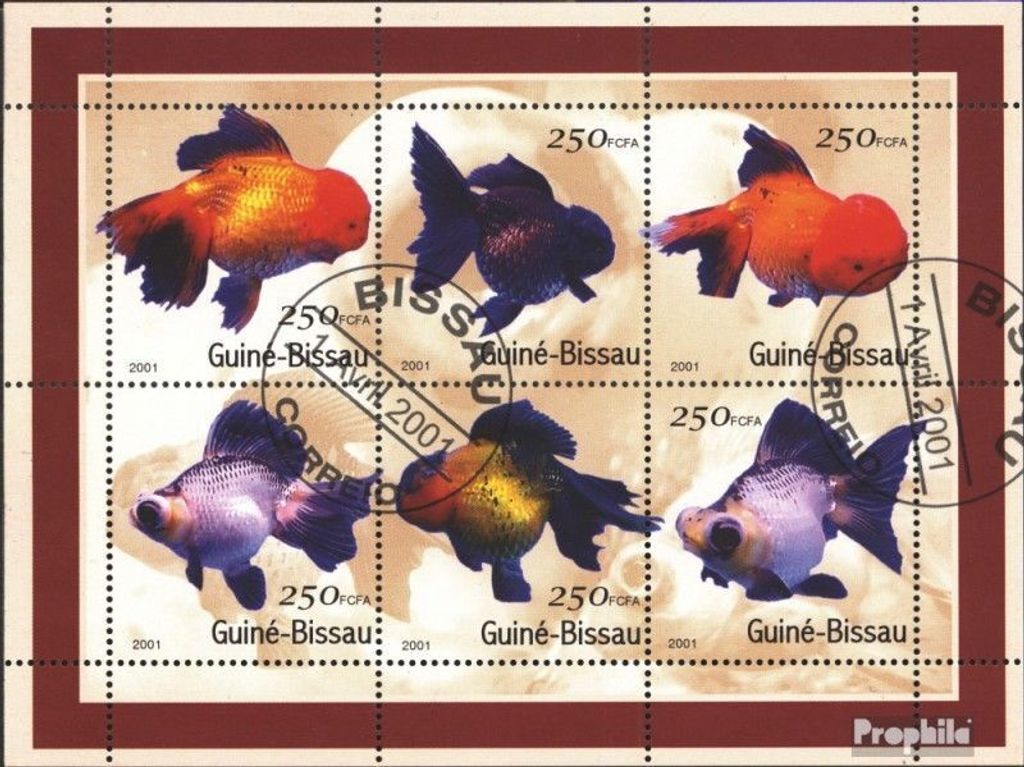 Briefmarken Guinea-Bissau 2001 Mi 1516-1521 Kleinbogen (kompl.Ausg.) gestempelt Goldfische