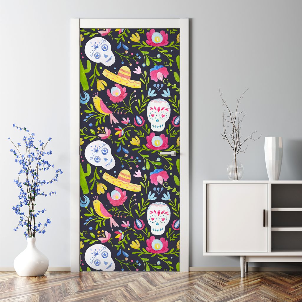 Dekorative Aufkleber Türtapete selbstklebend Tattoo Klebefolie Mexikanisches Fest 77 x 200 cm