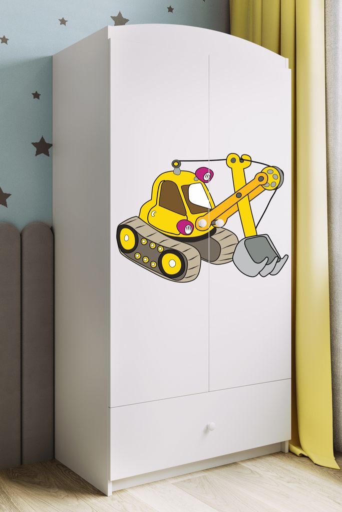 Kinderkleiderschrank Babydreams Drehtürenschrank Kleiderschrank Excavator Weiß