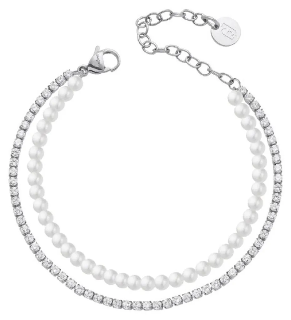 Bracelet Perles Synthétiques LJ3025 - Double Chaîne Argentée et Fine