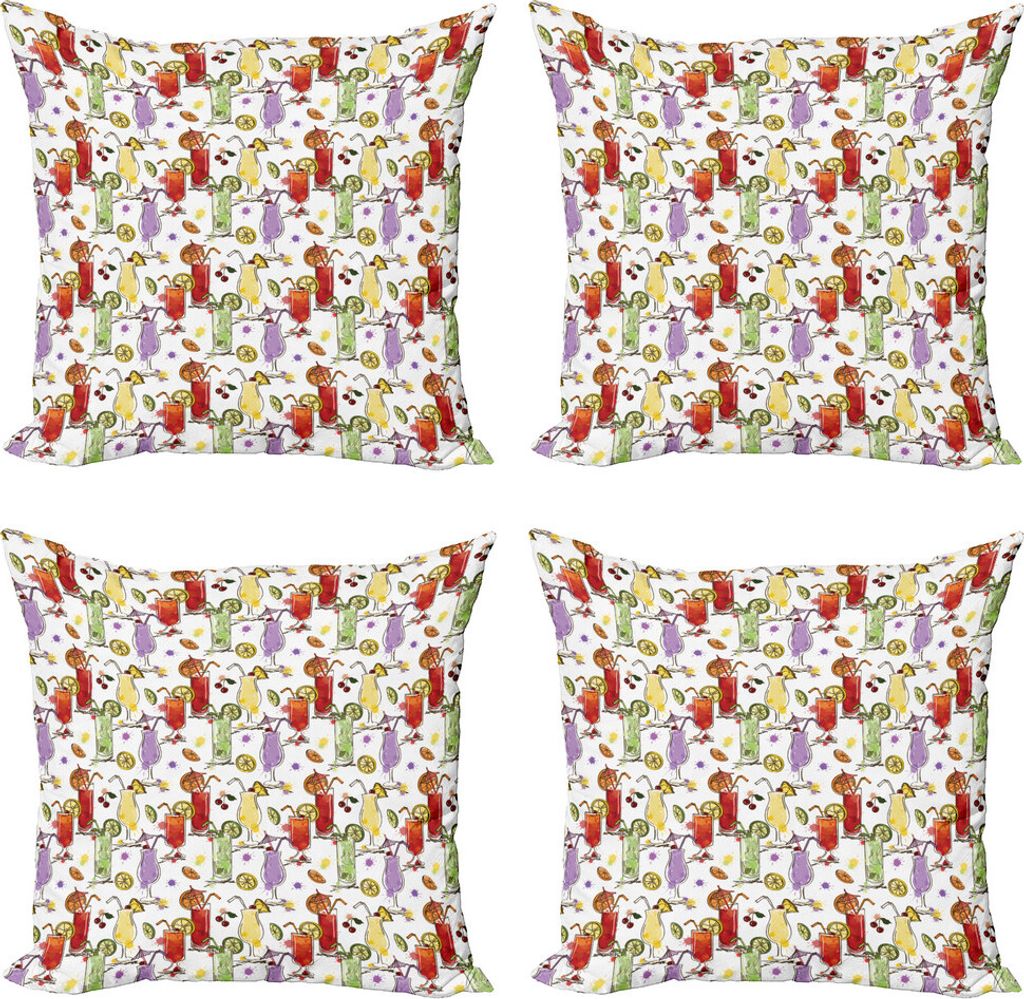 ABAKUHAUS Bar Kissenbezug Set (4 Stück), Bunte Aquarell Cocktails, Moderner Doppelseitiger Digitaldruck, 40 cm x 40 cm, Mehrfarbig