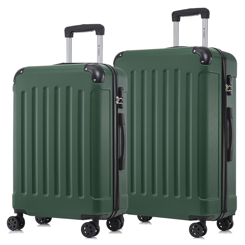 Suitcase Set, Rollkoffer Handgepäck, Kofferset, mit 4 Rollen 360°, Hartschalenreise Zahlenschloss, Weicher Gummigriff (2er Set, L&XL, Dunkelgrün)