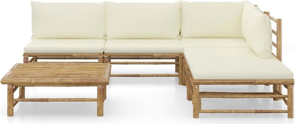 vidaXL 6-tlg. Garten-Lounge-Set mit Cremeweißen Kissen Bambus