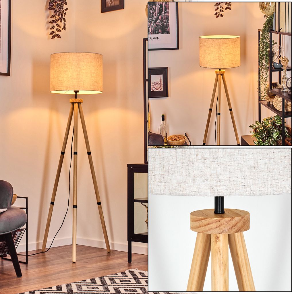 Schiavonea Stehlampe aus Holz/Stoff in Naturfarben/Beige/Weiß
