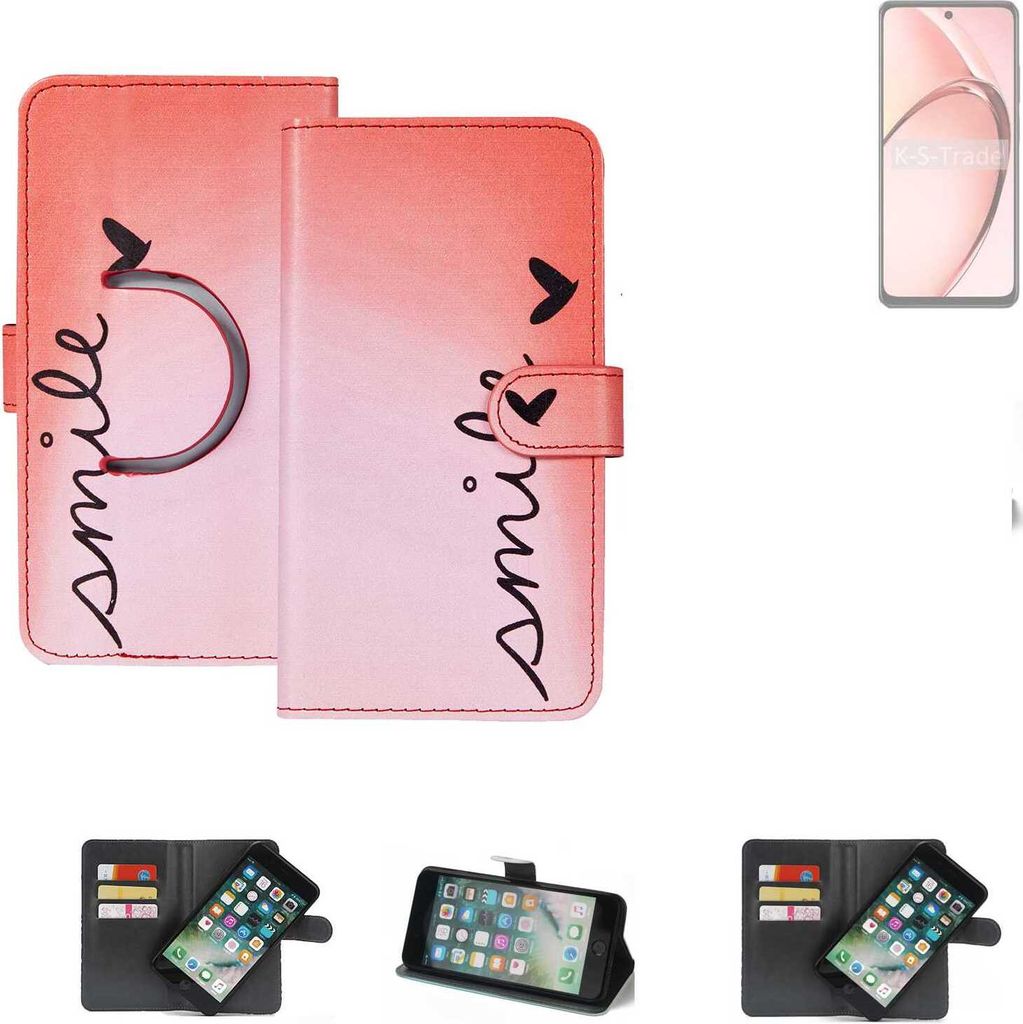 K-S-Trade Schutzhülle Handyhülle kompatibel mit Oppo A3 5G CPH2683 Hülle cover bookstyle Etui ''smile'' rot Standfunktion Kameraschutz (1Stk)