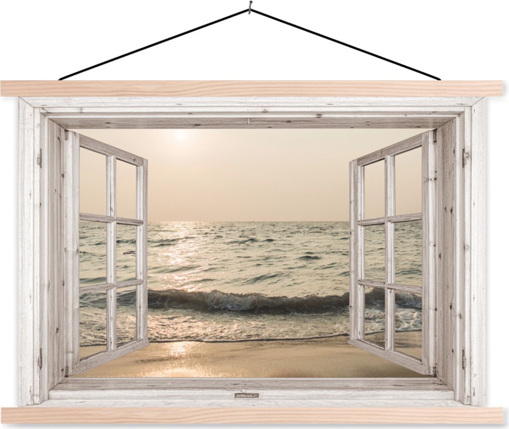 MuchoWow Textilposter Aussicht - Meer - Strand 60x40 cm mit holzfarbenen Rahmen - Bilder