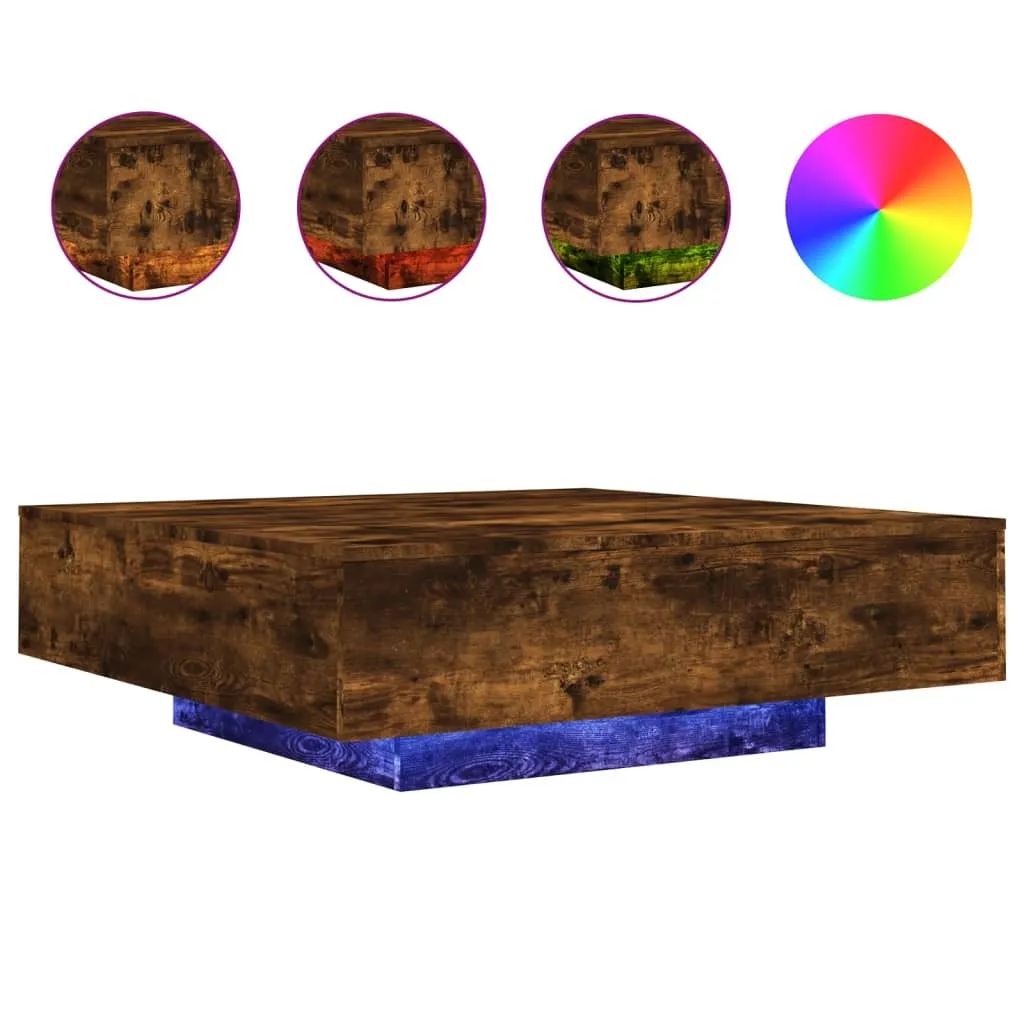 Tavolino con luci LED Rovere Fumé 100x100x31 cm - Design Moderno